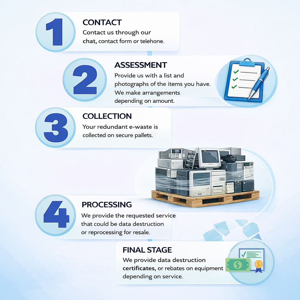 E-waste recycling process steps at Lifecycle Solutions