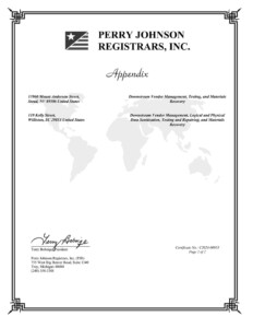 ISO 14001 certificate appendix, page 1