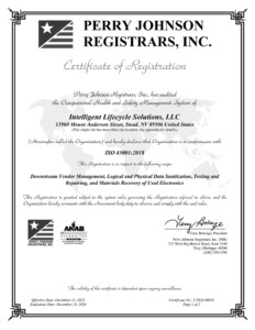 ISO 45001:2018 certificate for Intelligent Lifecycle Solutions