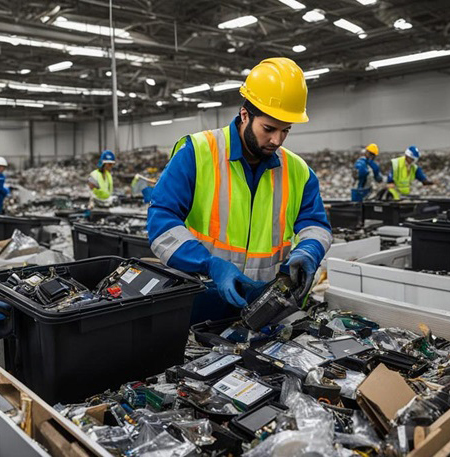 Electronic waste being processed for recycling